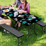 Blue Peony And Grey Rose Floral Print Picnic Table Cover