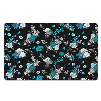Blue Peony And Grey Rose Floral Print Polyester Doormat
