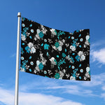 Blue Peony And Grey Rose Floral Print Polyester Flag