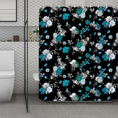 Blue Peony And Grey Rose Floral Print Polyester Shower Curtain