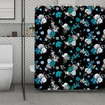 Blue Peony And Grey Rose Floral Print Polyester Shower Curtain
