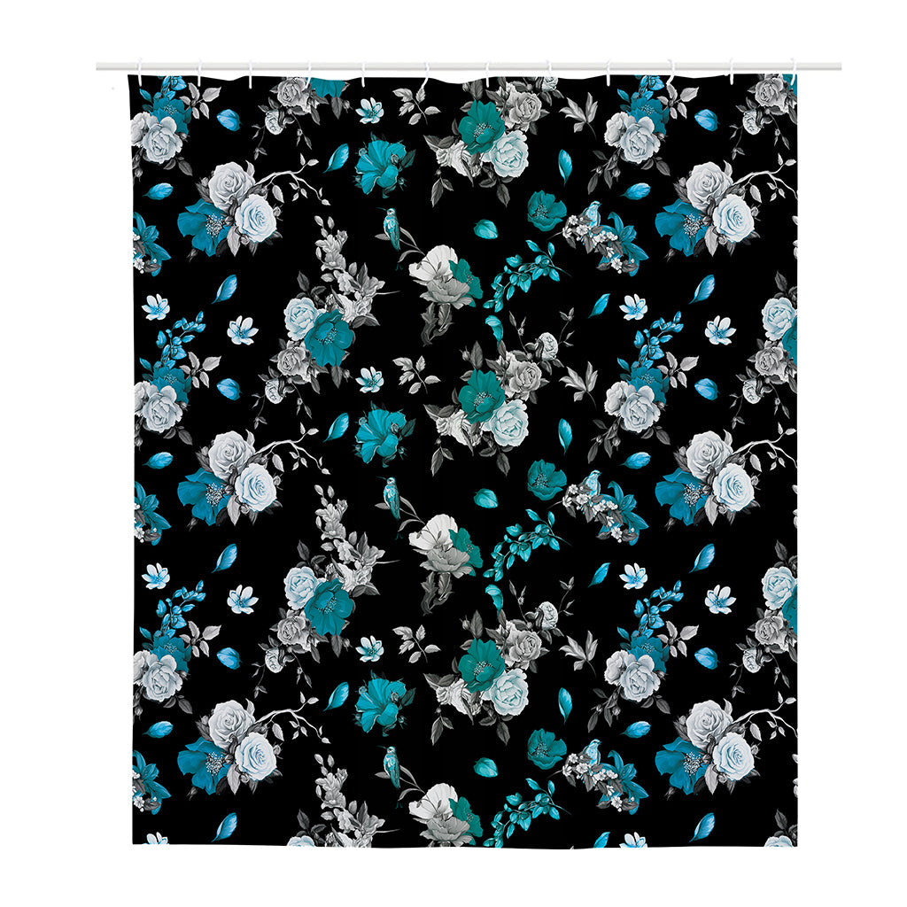 Blue Peony And Grey Rose Floral Print Polyester Shower Curtain