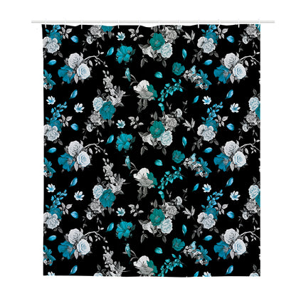 Blue Peony And Grey Rose Floral Print Polyester Shower Curtain