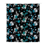 Blue Peony And Grey Rose Floral Print Polyester Shower Curtain