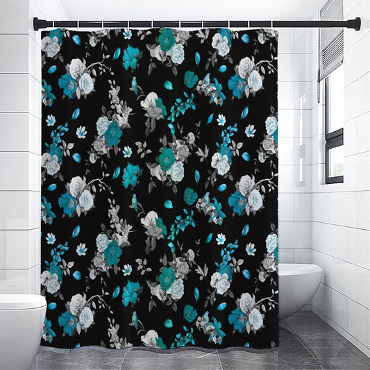 Blue Peony And Grey Rose Floral Print Premium Shower Curtain