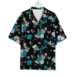 Blue Peony And Grey Rose Floral Print Rayon Hawaiian Shirt