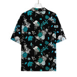 Blue Peony And Grey Rose Floral Print Rayon Hawaiian Shirt