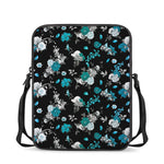 Blue Peony And Grey Rose Floral Print Rectangular Crossbody Bag