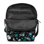 Blue Peony And Grey Rose Floral Print Rectangular Crossbody Bag