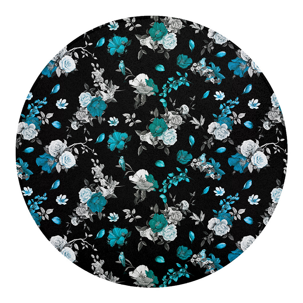Blue Peony And Grey Rose Floral Print Round Blanket