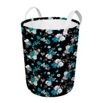 Blue Peony And Grey Rose Floral Print Round Laundry Basket