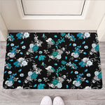 Blue Peony And Grey Rose Floral Print Rubber Doormat