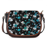 Blue Peony And Grey Rose Floral Print Saddle Bag