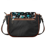 Blue Peony And Grey Rose Floral Print Saddle Bag