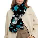 Blue Peony And Grey Rose Floral Print Scarf