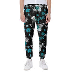 Blue Peony And Grey Rose Floral Print Scuba Joggers