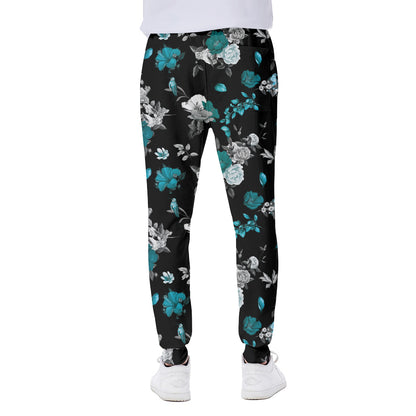 Blue Peony And Grey Rose Floral Print Scuba Joggers