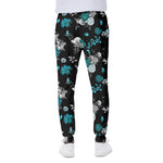 Blue Peony And Grey Rose Floral Print Scuba Joggers