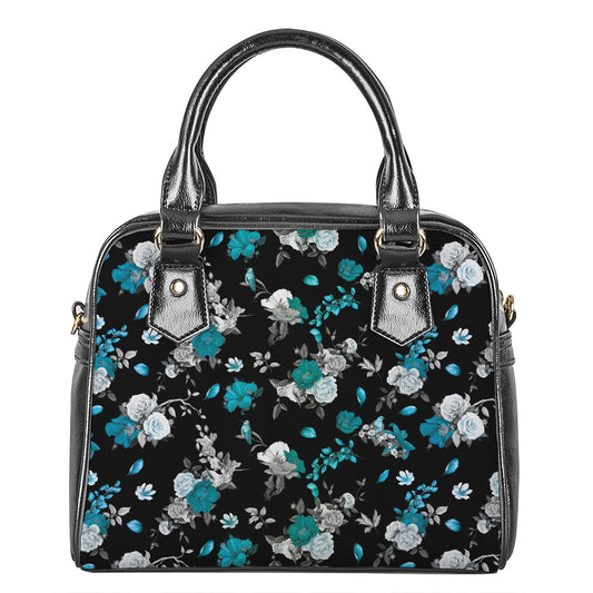 Blue Peony And Grey Rose Floral Print Shoulder Handbag