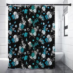Blue Peony And Grey Rose Floral Print Shower Curtain