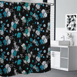 Blue Peony And Grey Rose Floral Print Shower Curtain