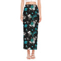 Blue Peony And Grey Rose Floral Print Side Slit Maxi Skirt