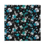 Blue Peony And Grey Rose Floral Print Silk Bandana