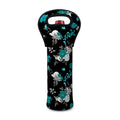 Blue Peony And Grey Rose Floral Print Single Neoprene Wine Tote