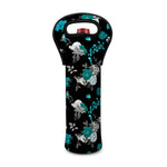 Blue Peony And Grey Rose Floral Print Single Neoprene Wine Tote