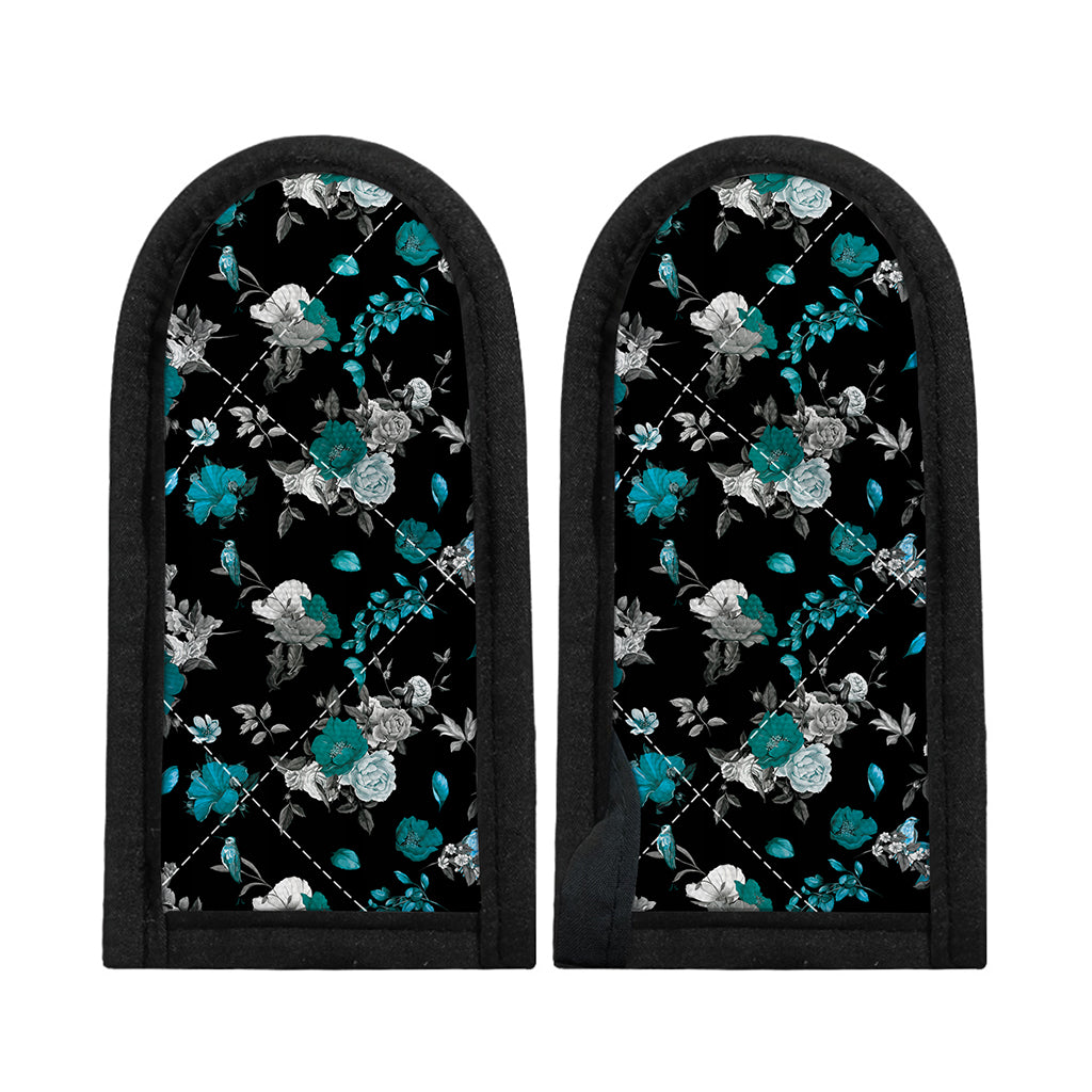 Blue Peony And Grey Rose Floral Print Skillet Handle Cover
