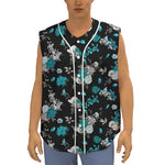 Blue Peony And Grey Rose Floral Print Sleeveless Baseball Jersey