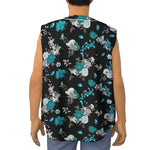Blue Peony And Grey Rose Floral Print Sleeveless Baseball Jersey