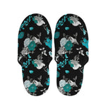 Blue Peony And Grey Rose Floral Print Slippers
