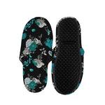 Blue Peony And Grey Rose Floral Print Slippers