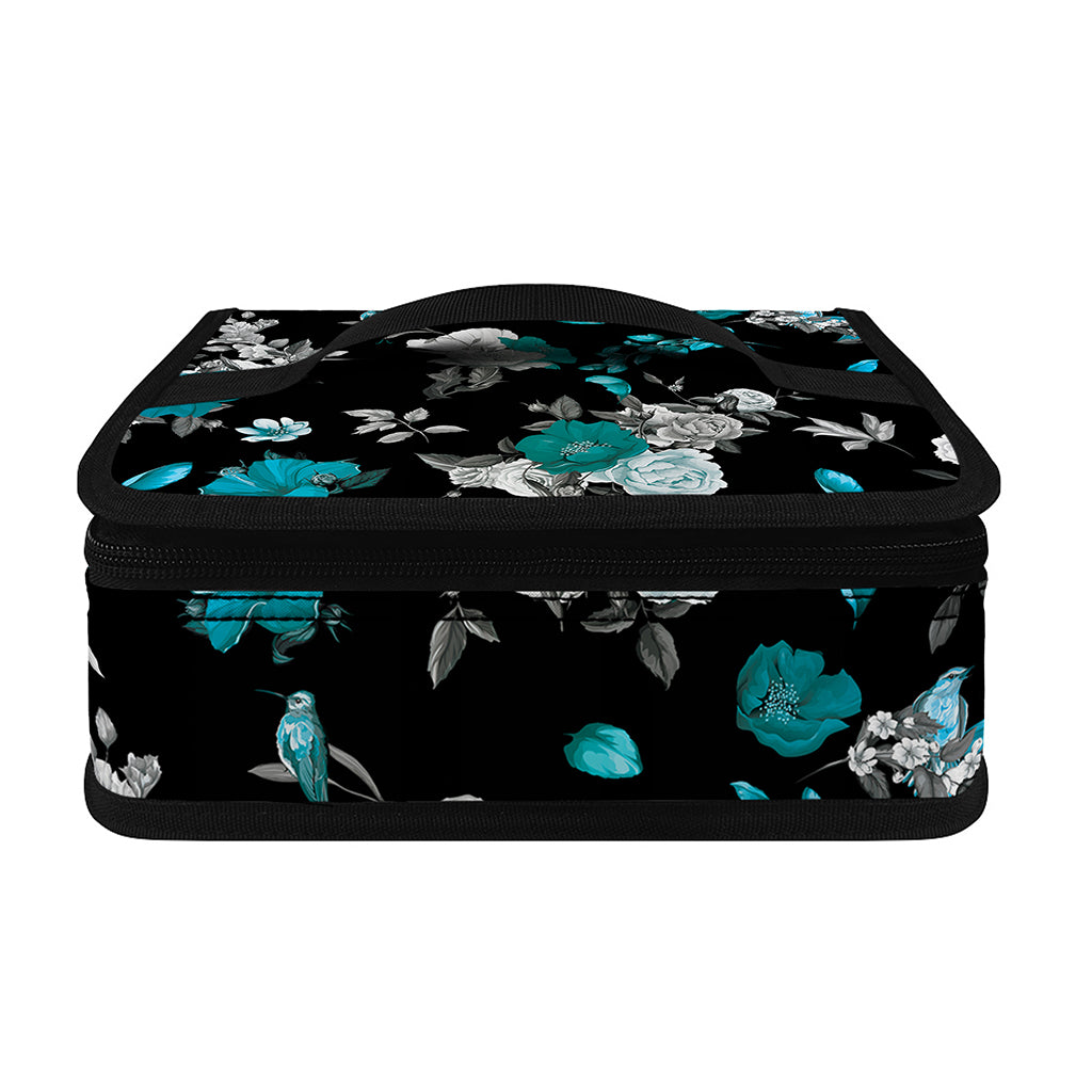 Blue Peony And Grey Rose Floral Print Small Lunch Bag