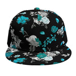 Blue Peony And Grey Rose Floral Print Snapback Cap