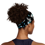 Blue Peony And Grey Rose Floral Print Sports Headband