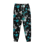 Blue Peony And Grey Rose Floral Print Sweatpants