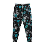 Blue Peony And Grey Rose Floral Print Sweatpants