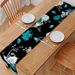 Blue Peony And Grey Rose Floral Print Table Runner