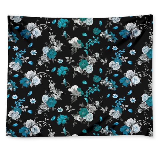 Blue Peony And Grey Rose Floral Print Tapestry