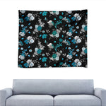 Blue Peony And Grey Rose Floral Print Tapestry