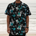 Blue Peony And Grey Rose Floral Print Textured Short Sleeve Shirt