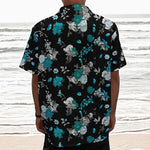 Blue Peony And Grey Rose Floral Print Textured Short Sleeve Shirt