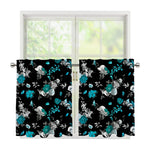 Blue Peony And Grey Rose Floral Print Tier Curtains