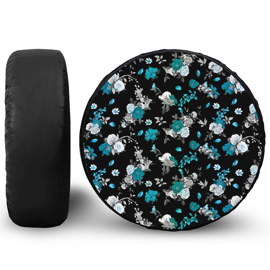 Blue Peony And Grey Rose Floral Print Tire Cover