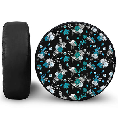 Blue Peony And Grey Rose Floral Print Tire Cover