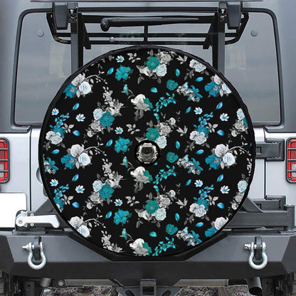 Blue Peony And Grey Rose Floral Print Tire Cover With Camera Hole