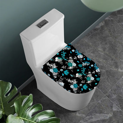 Blue Peony And Grey Rose Floral Print Toilet Lid Cover