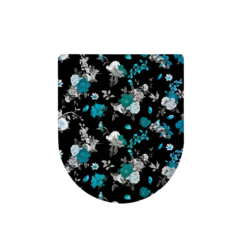 Blue Peony And Grey Rose Floral Print Toilet Lid Cover